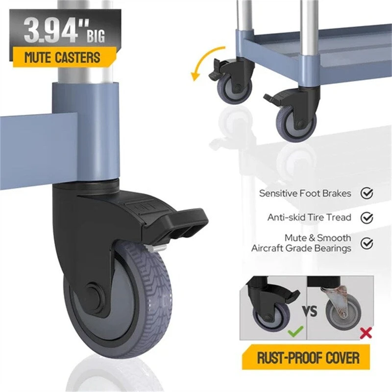 3 Tier Medium 390lbs Capacity Plastic Utility Cart with Wheels Grey