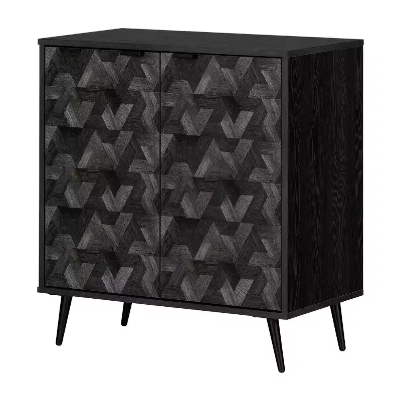 South Shore Oxford 2 Door Storage Cabinet Black Oak/Dark Gray