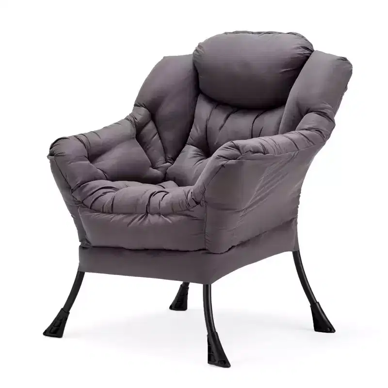 Modern Fabric Lazy Lounge Foldable Accent Chair with Armrests and Side Pocket — Grey