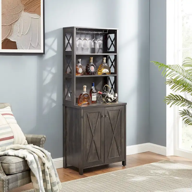 Coffee Bar Cabinet with Hollow Out Barn Design