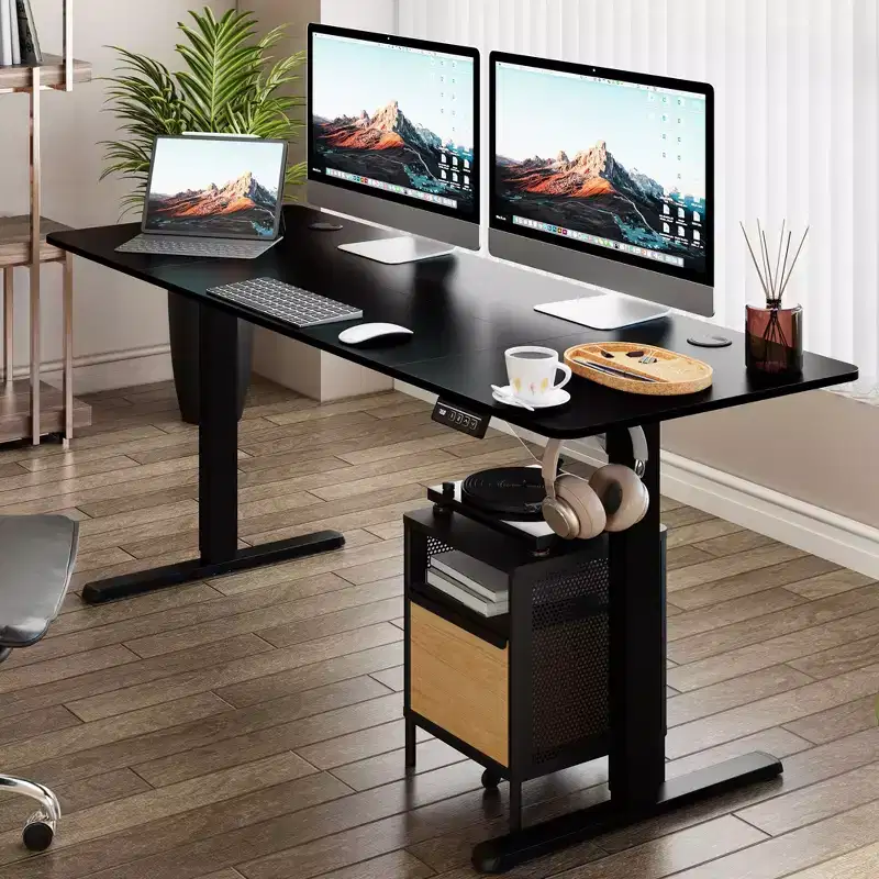 Celebalcony 71'' Adjustable Height Standing Desk, Computer Desks with Memory Preset, Splice Tabletop, Black Frame