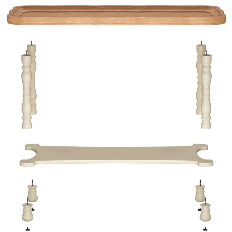 French Farmhouse Coffee Table with Natural Tray Top and Shelf
