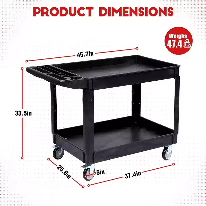 Utility Service Cart, 550LBS Heavy Duty PP Rolling Utility Cart with 360 Swivel Wheels, Large Shelf, Storage Handle