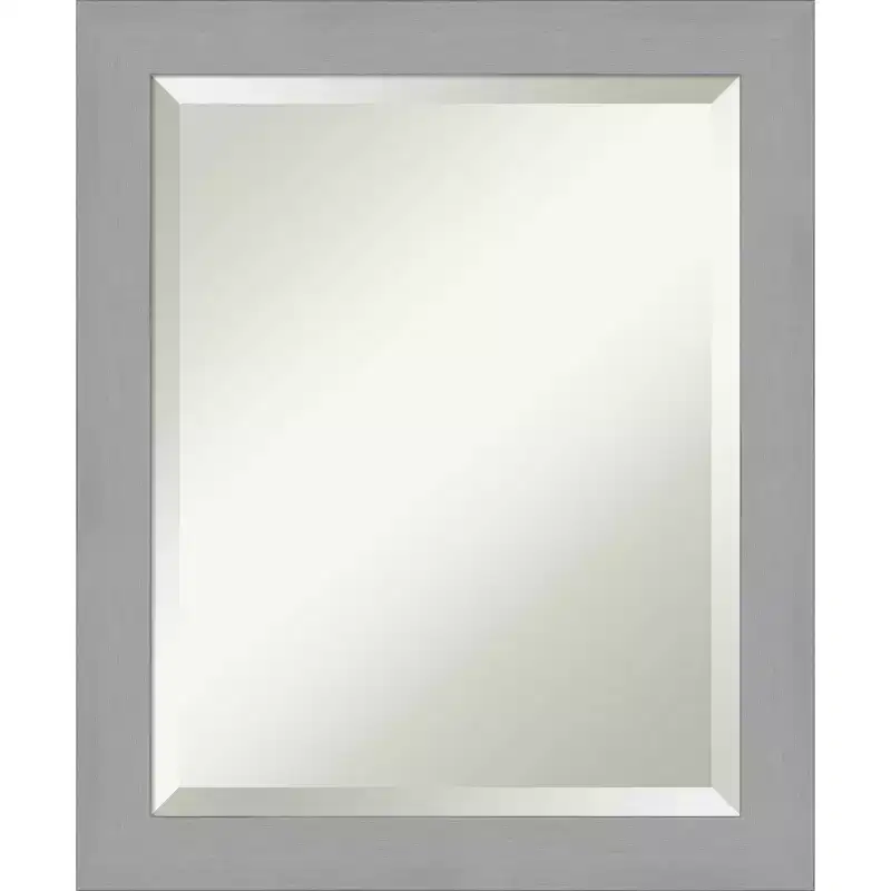 20" x 24" Brushed Nickel Framed Wall Mirror Silver - Amanti Art: Modern Beveled, No Assembly Required