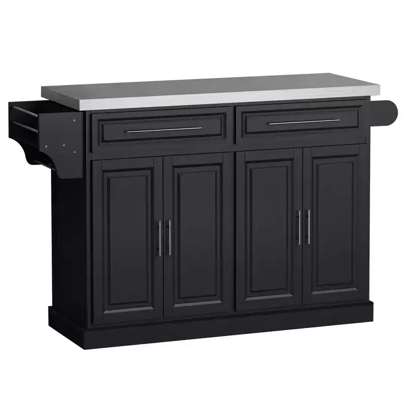 Portable Multi-Storage Rolling Kitchen Island Storage Cart with Stainless Steel Top & Cabinet on Wheels