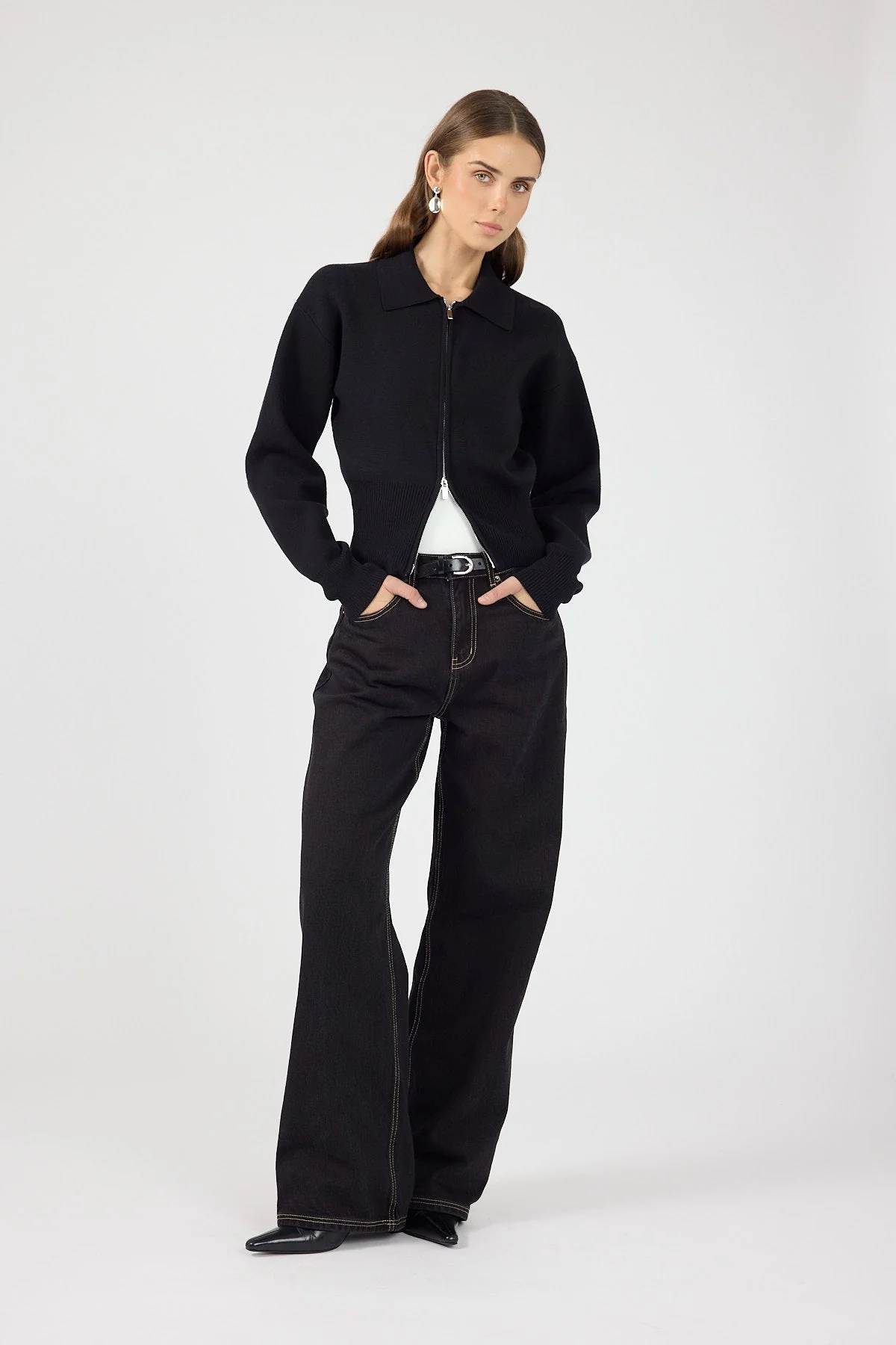Zip Up Cardigan Black