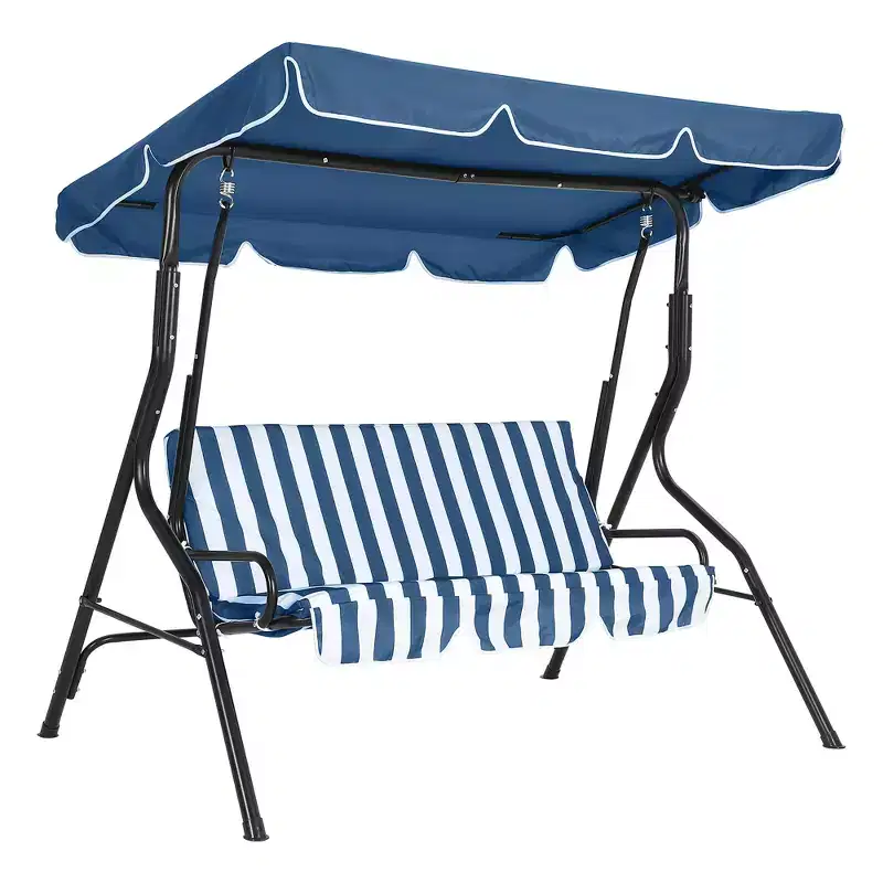 3 Person Porch Swing, Patio Swing with Removable Cushion & Powder-Coated Steel Frame, Outdoor Swing with Canopy for Porch, Garden