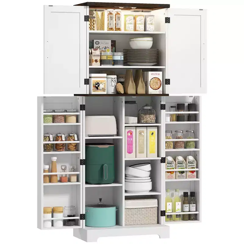 HOMCOM 64 Kitchen Pantry Storage Cabinet with Motion Sensor Light, Spice Racks and Adjustable Shelves, White