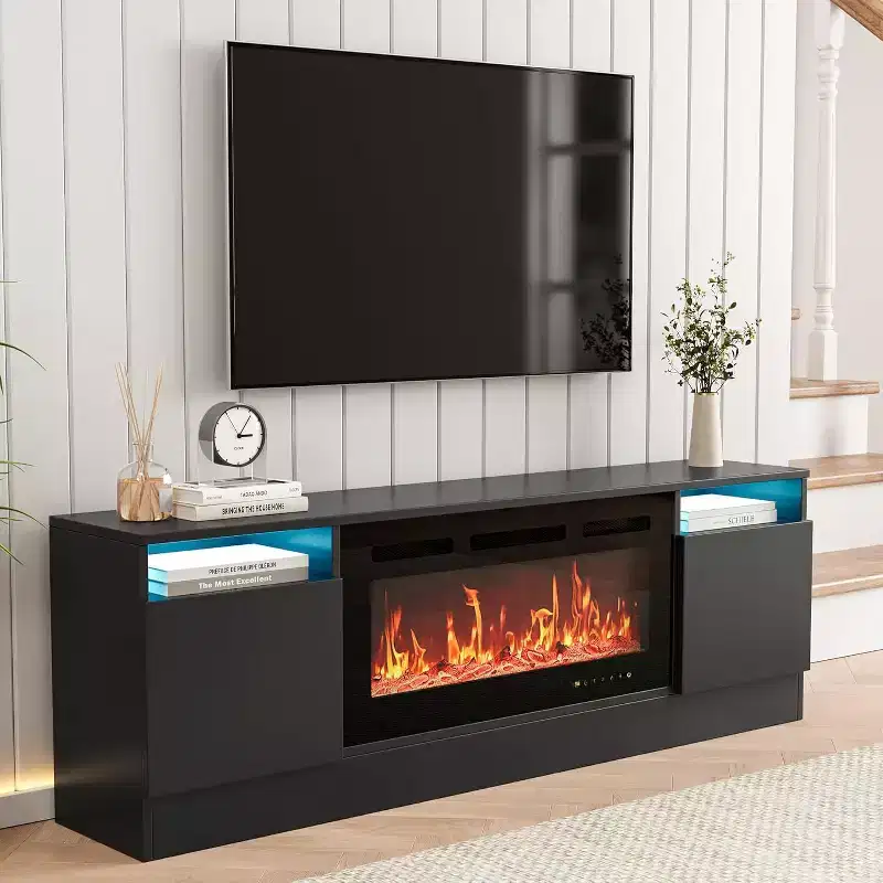 TV Stand for TV Up to 75 Inch, Modern Entertainment Center with Storage Cabinet, Fits into 36 Electric Fireplace