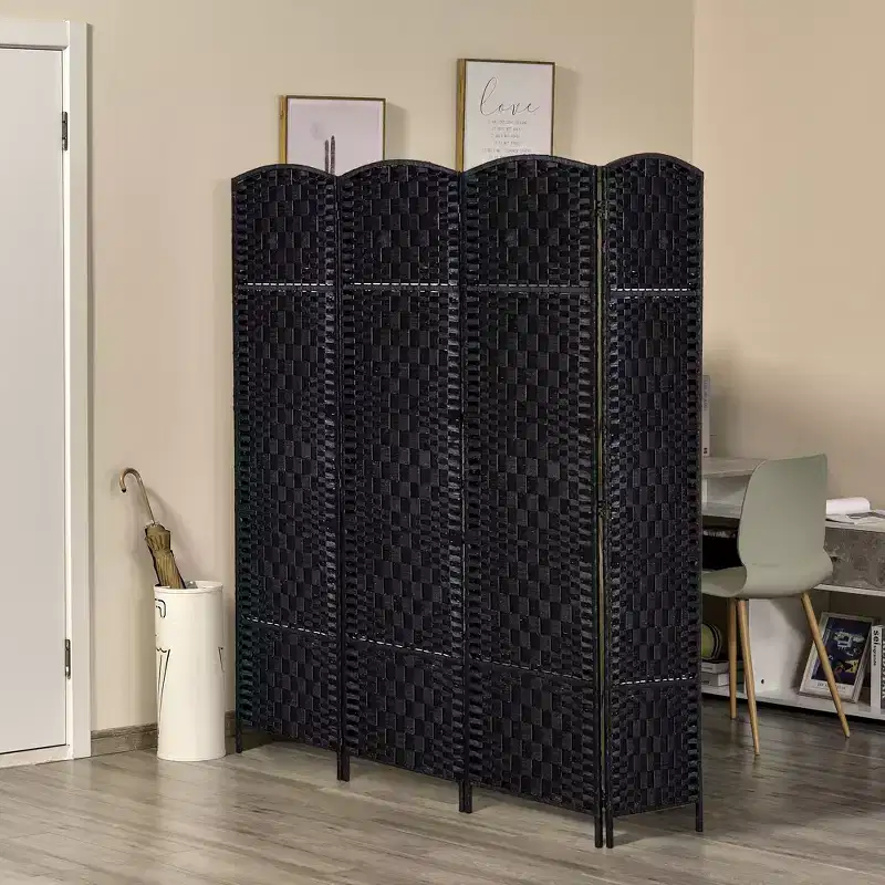 6' Tall Wicker Weave 4-Panel Room Divider Privacy Screen