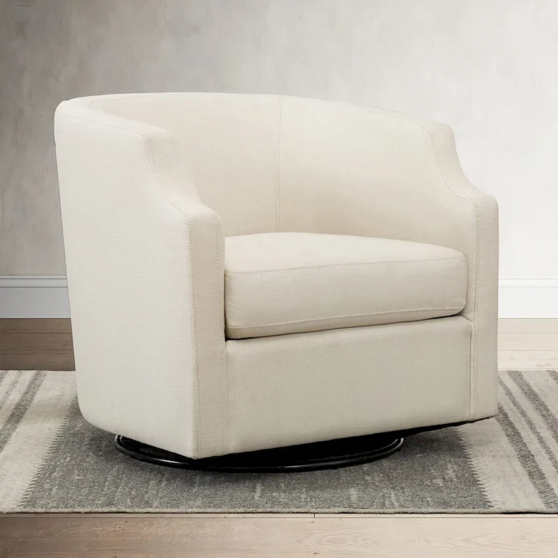 Grey / Light Blue / Natural Linen Swivel Glider Barrel Chair for 1 Person