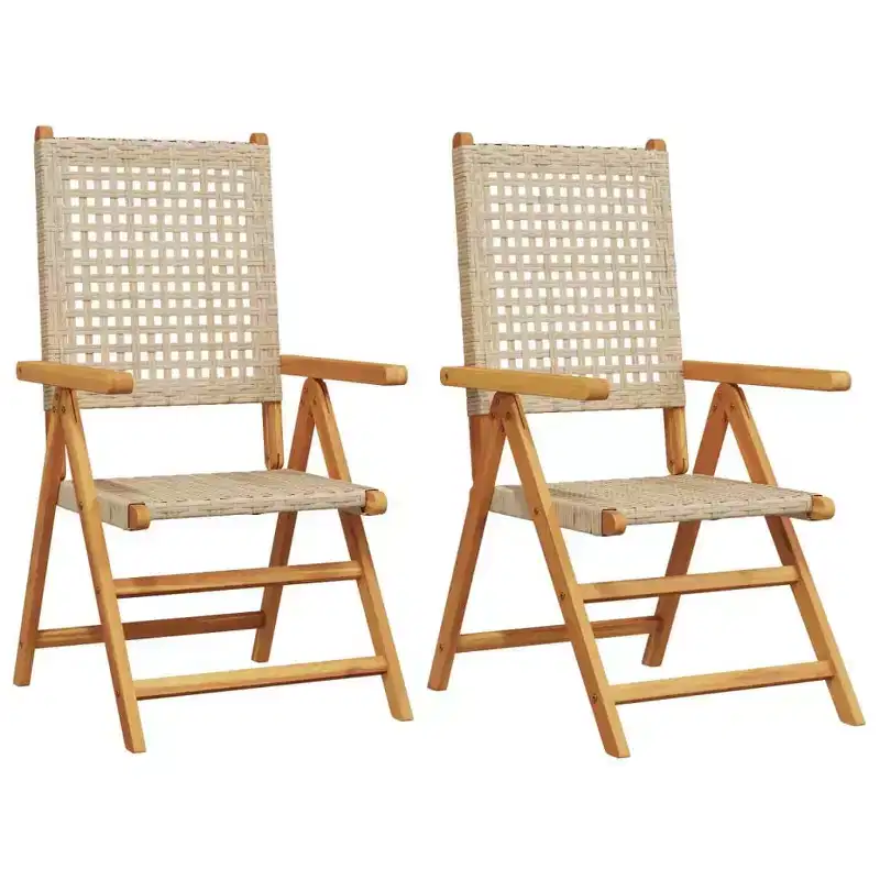 vidaXL Garden Chair Set of 2 Beige Solid Acacia wood, Poly Rattan