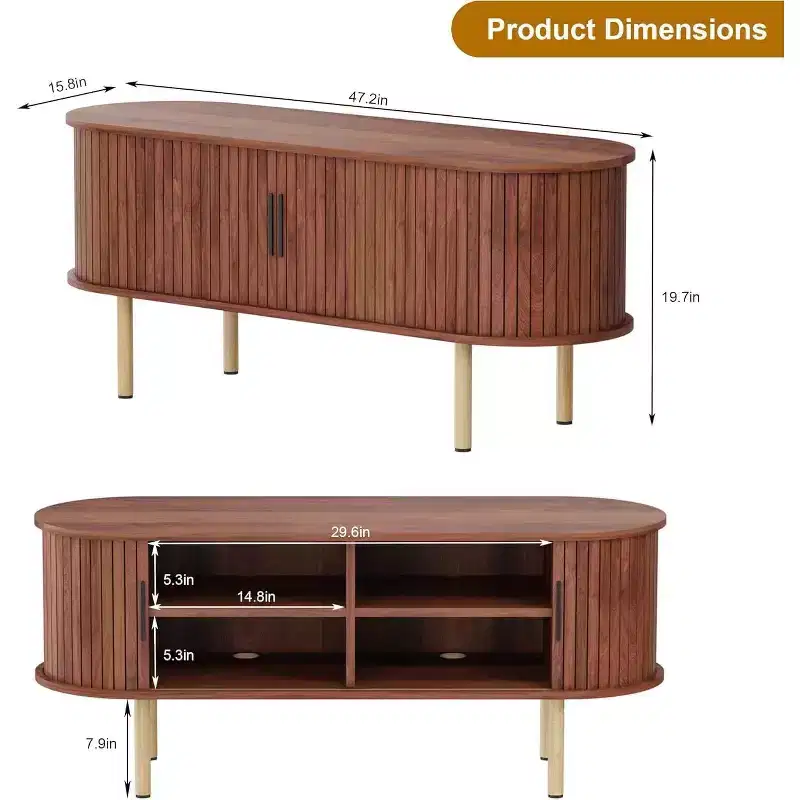 Modern TV Stand with Sliding Doors, Wood Media Console Entertainment Center with Adjustable Shelves for Living Room Storage