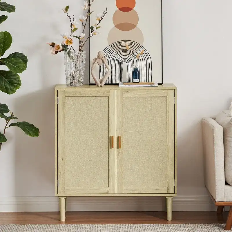 Boho Style 2 Doors Accent Cabinet Mid-Century Modern Storage Sideboard Buffet Console Table for Home Office