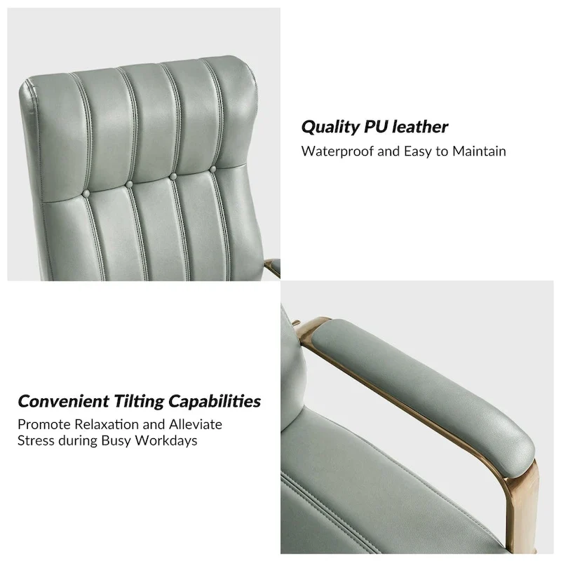 Mid-Century Modern Vegan Leather Swivel Tilting Office Chair with Channel Tufted and Metal Feet