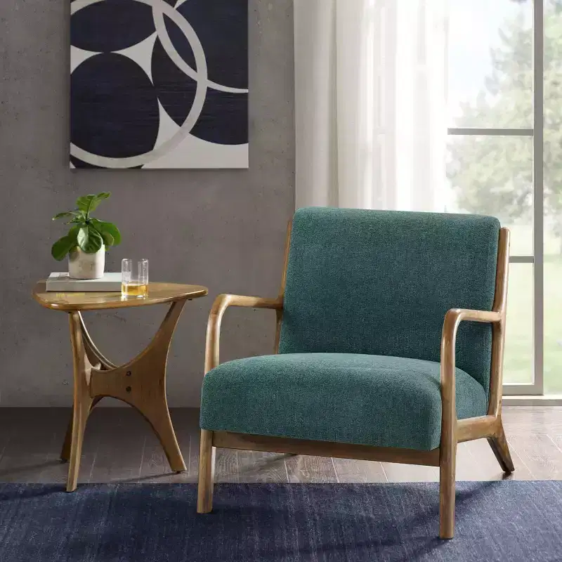 Modern Accent Chair Swivel, 41.5 Ergonomic Wicker Chair with Cloud Thick Density Fabric Cushion, 3-proof Cover, High Capacity Iron Frame