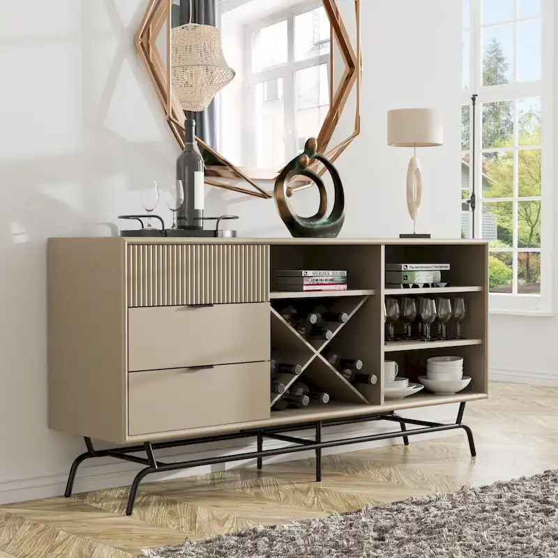 DH BASIC Modern Brown Retro 60-inch Dining Buffet and Sideboard with Wine Storage by Denhour