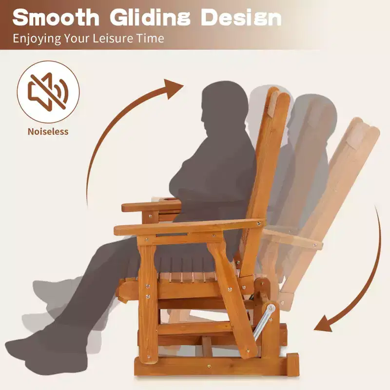 Karl Home | 32 in. Solid Wood Patio Glider Chair with Cup Holder