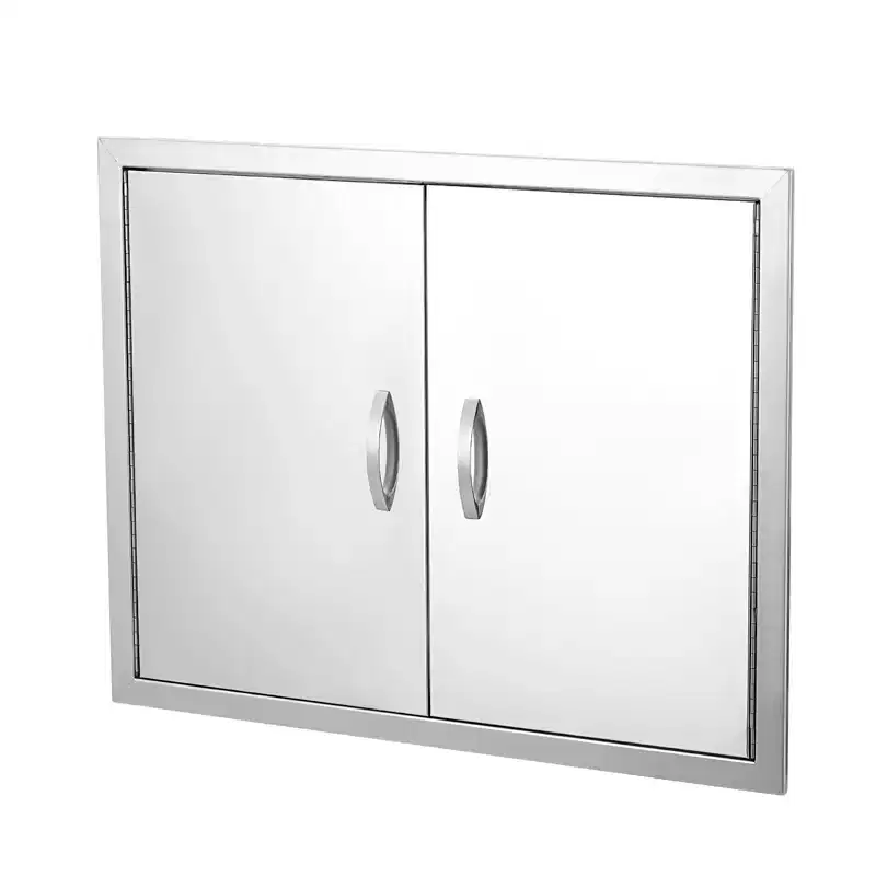 Outdoor Kitchen Cabinet Doors, Stainless Steel Double Wall with Vent Panel - Magnetic Closure for Grill Islands