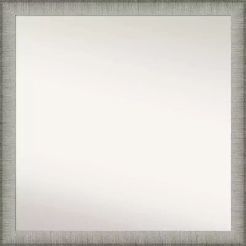 29" x 29" Non Beveled Elegant Narrow Bathroom Wall Mirror Brushed Pewter : Square, Wall Mount, Includes Hardware