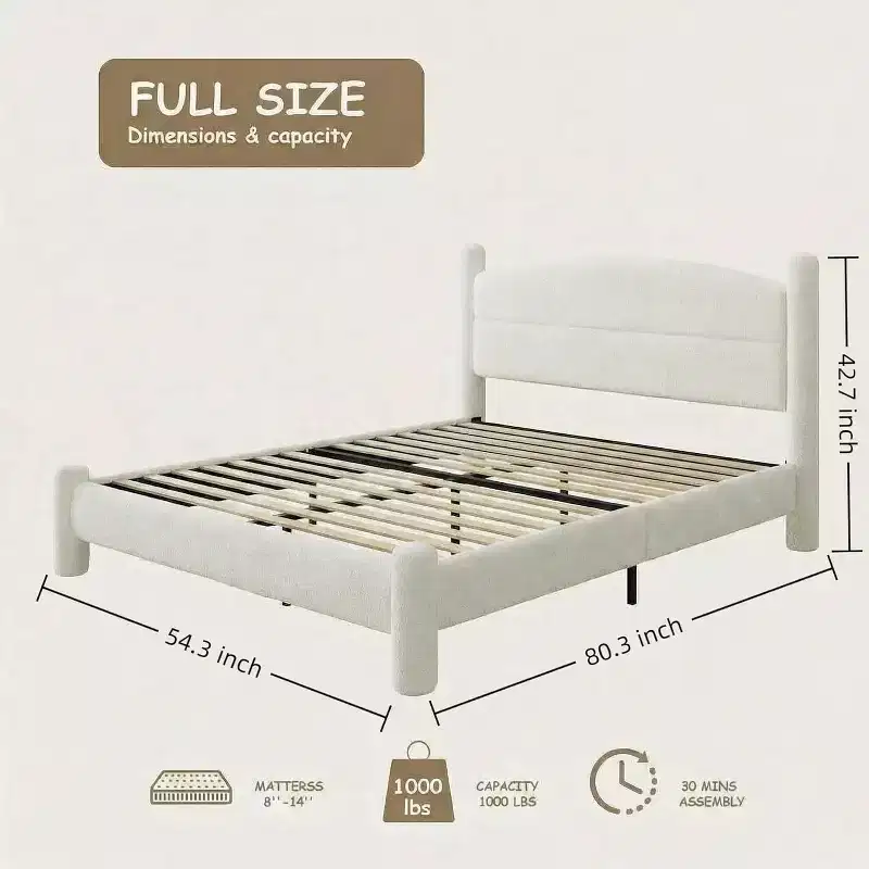 GustoWave Boucle Upholstered Cloud Platform Bed Frame, No Box Spring Needed