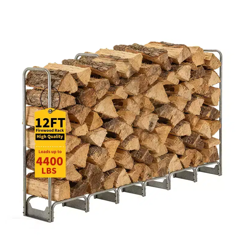 Outdoor Firewood Rack, Heavy Duty Steel Wood Storage Log Holder with Waterproof Cover, Wood Pile Holder for Fireplace Patio Balcony Garden