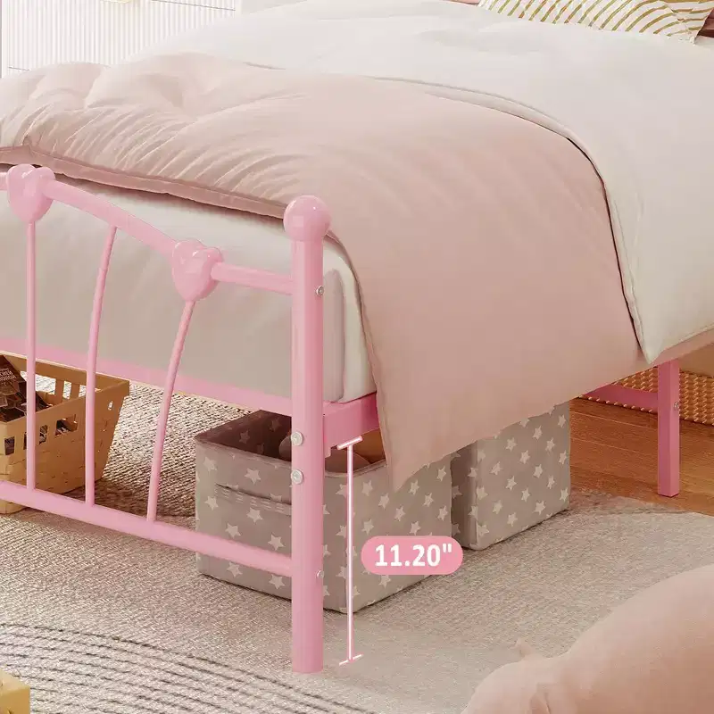 Twin Size Bed Frame with Iron-Art Sweet Heart Headboard & Footboard