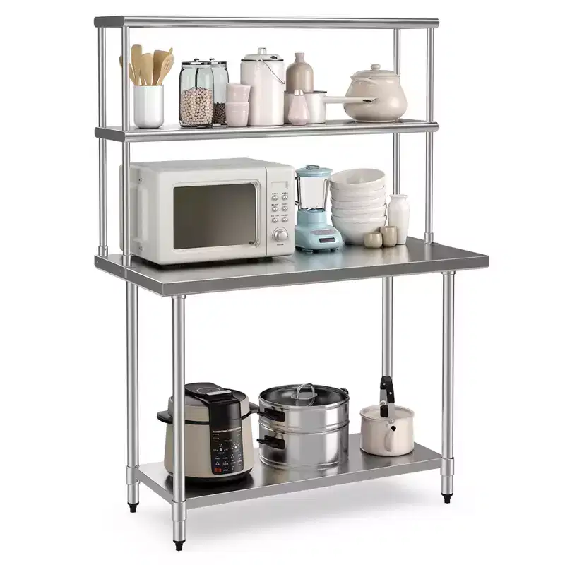 Stainless Steel Table with Overshelves, 48'' X 24'' Work Table with 48'' X 12'' Shelf
