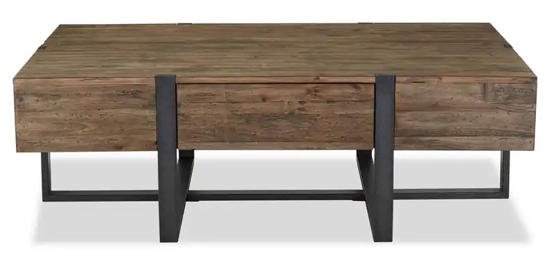 54 Rustic Coffee Table with Storage - Brown Wood with Iron Base