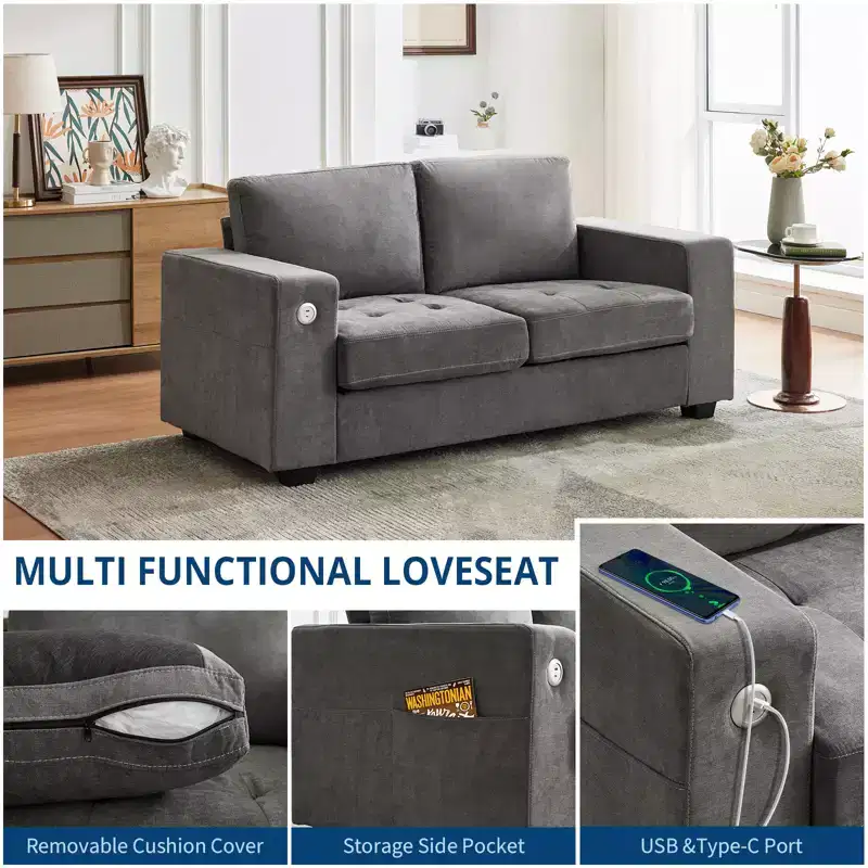 COZONY 70'' Cloud Couch  Mid-Century Chenille Sofa, Deep Seat, USB Ports, Side Pockets, No Assembly