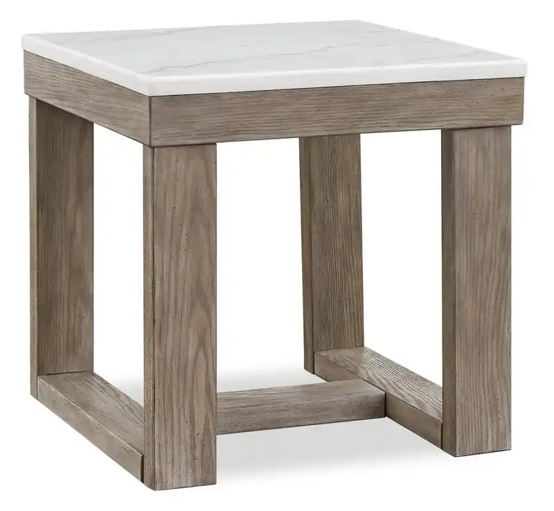 24 Modern End Table - Marble Top with Grey Brown Wood Base