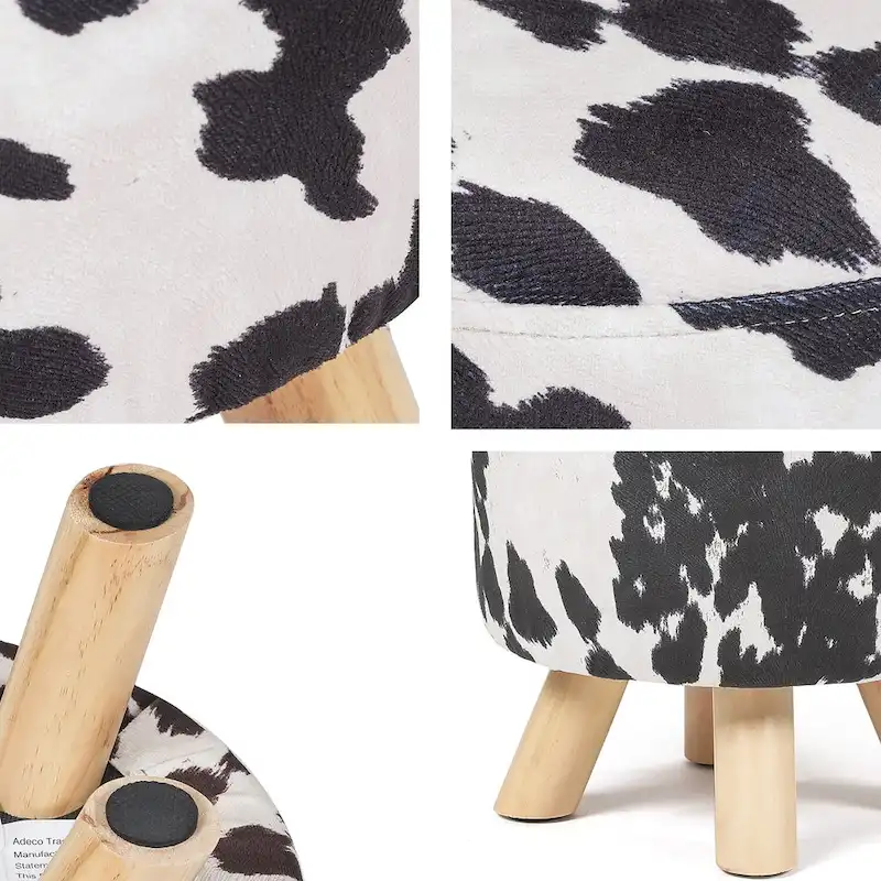 Adeco Cow Fabric Ottoman Bench Stool