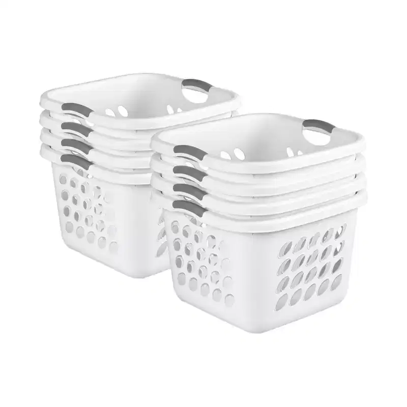 1.5 Bushel Square Laundry Basket with Handles, White - 8 Pack