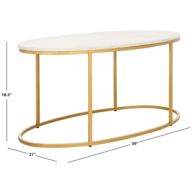 Marble Coffee Table (Fully Assembled) - 39 In. W x 21 In. D x 18.3 In. H - 39Wx21Dx18H
