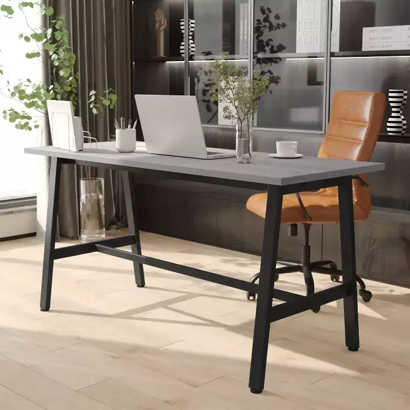 Emma and Oliver 60x24 Dining or Gaming Table with Double Sided Laminate Table Top and Heavy Duty A-Frame Steel Base