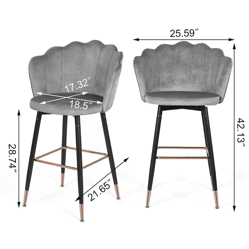 42 Height Set of 2 Velvet Bar Stools