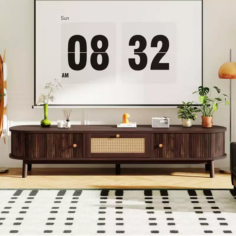 Mid Century Modern TV Stand, Fluted Entertainment Center for TVs up to 75, Media Console with 2 Doors and Drawer