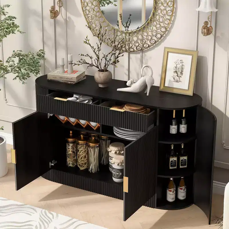 Okak Farmhouse 2-Drawer & 2-Door Sideboard Storage Cabinet for Dining Room,Living Room,Kitchen Pantry Cabinets with Curved Side Door