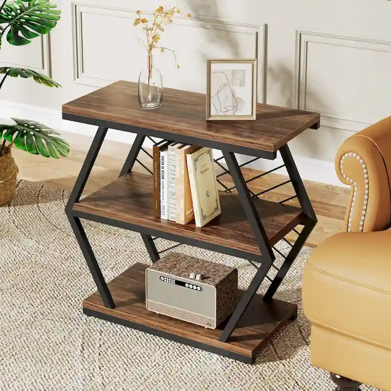 3-Tier Rectangular Side Table with Metal Frame