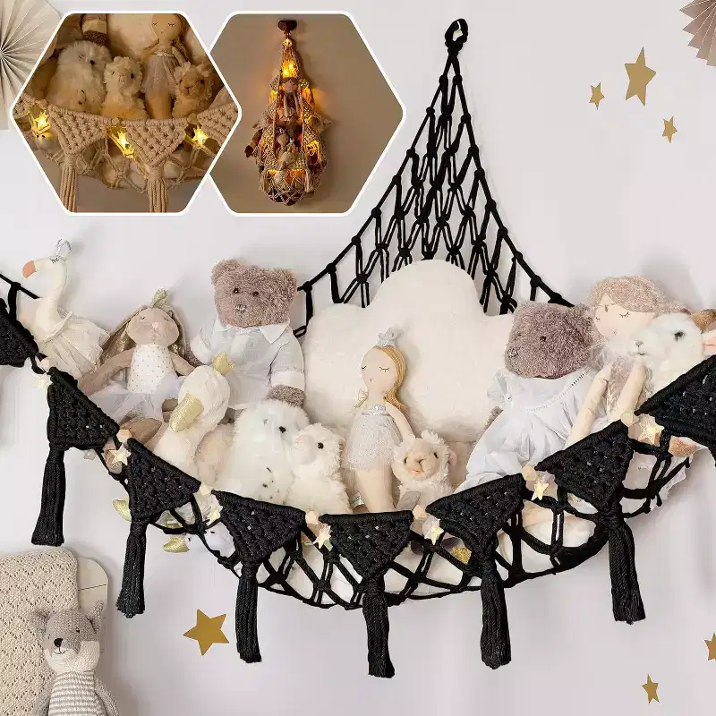 Stuffed Animal Corner, Premium 100% Cotton Handcrafted Hammock with Ambient LED Light, XXL Storage for Maximum Number of Teddy's