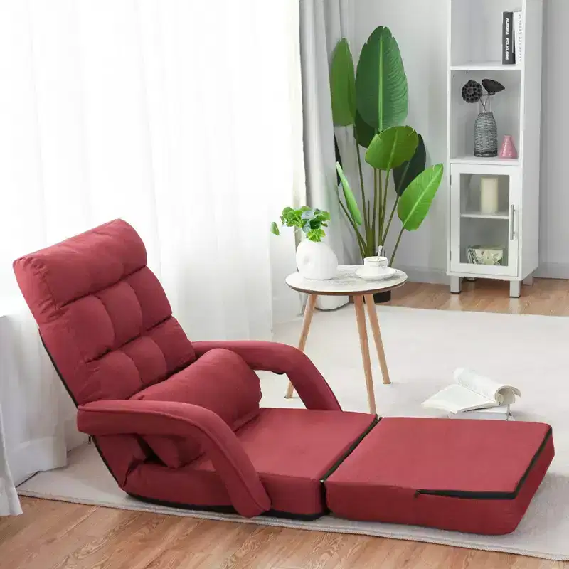 Costway Folding Floor Single Sofa Recliner Chair W/ a Pillow 5 Adjustable Backrest Position Leisure Lounge Couch Blue\Red\White