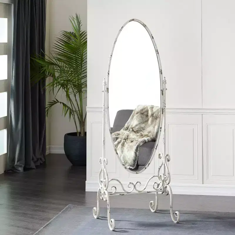 Vintage Metal Console Mirror White - Olivia & May: Freestanding Oval Cheval Mirror, Textured Iron Frame, Indoor Use