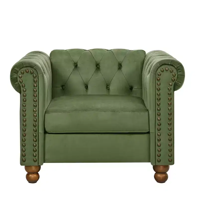 Modern Sofa, Classic Velvet Couch Upholstered Sofa with Nailhead Trim, Roll Arm Settee with Tufted Back for Home Living Room Bedroom Office