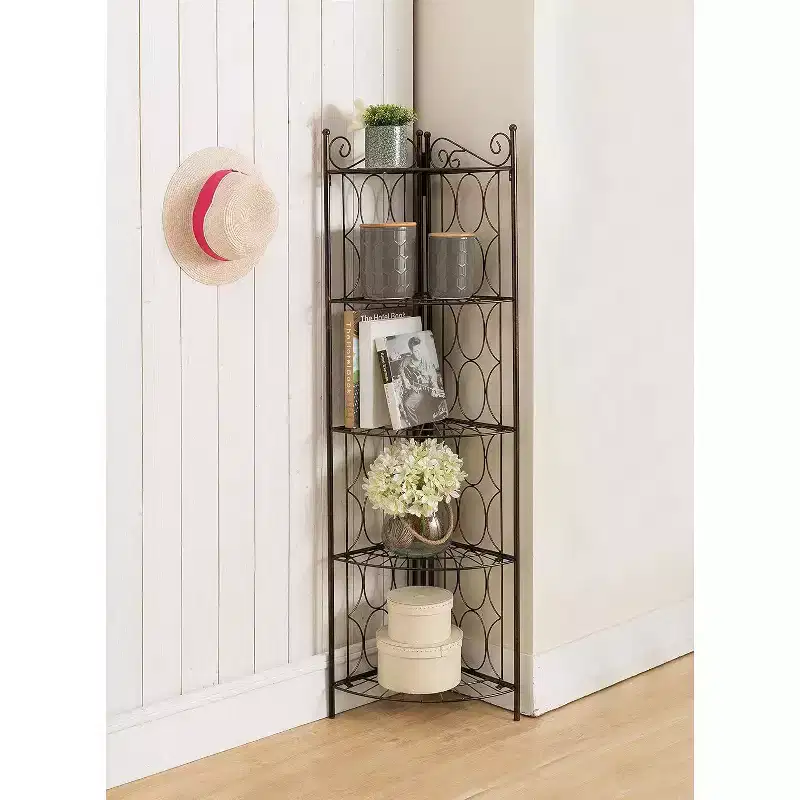 Brushed Copper Metal 5-Tier Corner Shelf Rack - Space-Saving Display Stand, 56