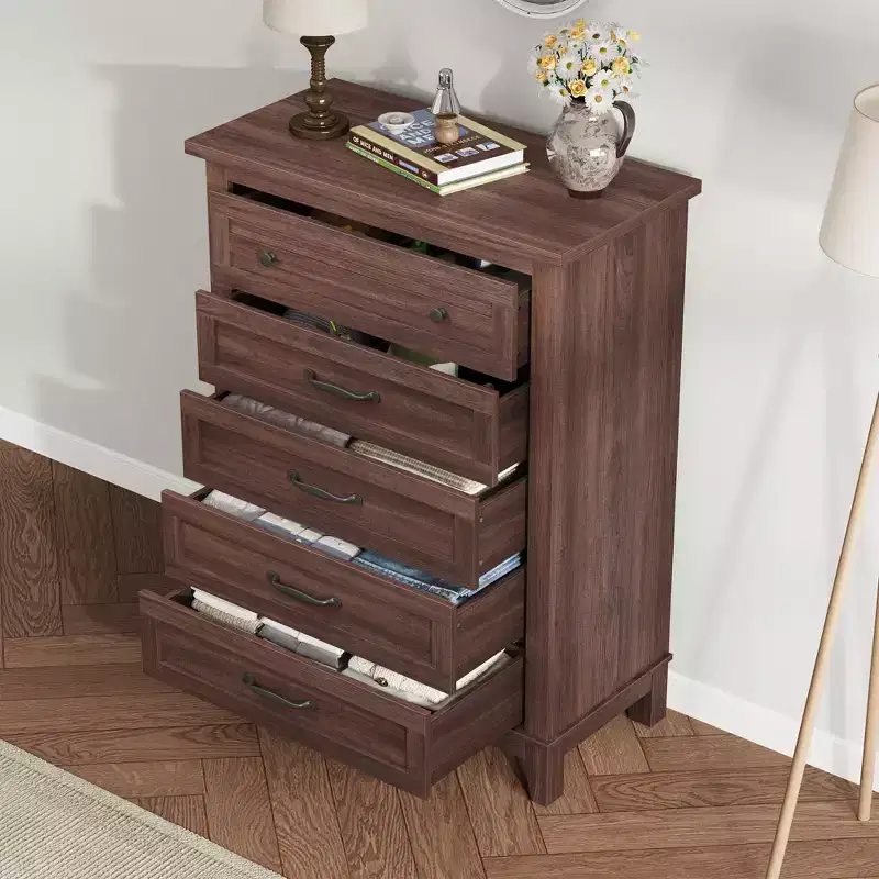 5 Dresser for Bedroom, 41.3 Tall Vertical Drawer Dresser with Large Storage, Freestanding Wooden Closet Chest for Bedroom, Living Room