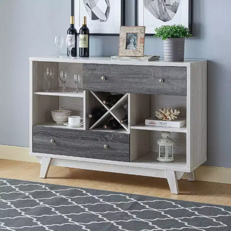 Brassex Jude Multi-Tier Buffet Server with Storage White Oak/Gray