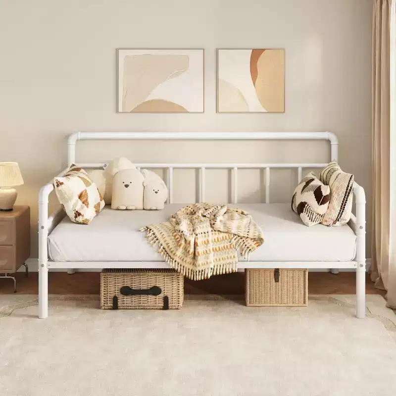 Metal Daybed Frame Twin Size, Heavy Duty Twin Bed Frame, White Daybed for Living Room, Bedroom, Guest Room