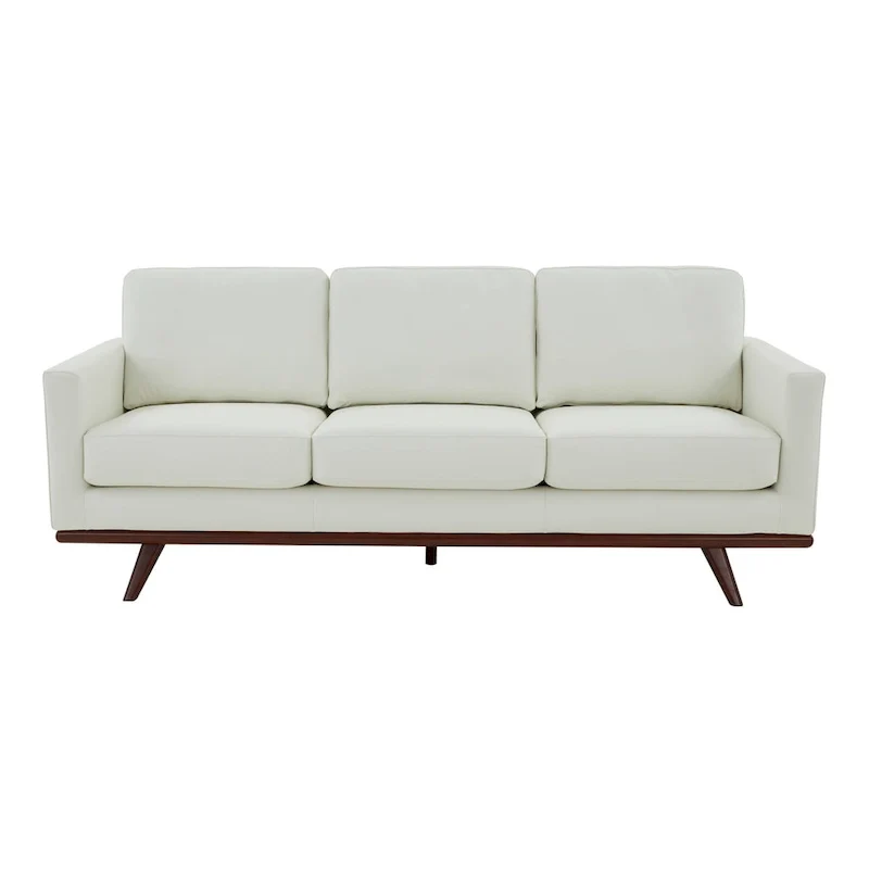 Chester Leather 3-Seater Sofa with Birch Wood Base Modern Living Room Couch with Removable Cushions - 83