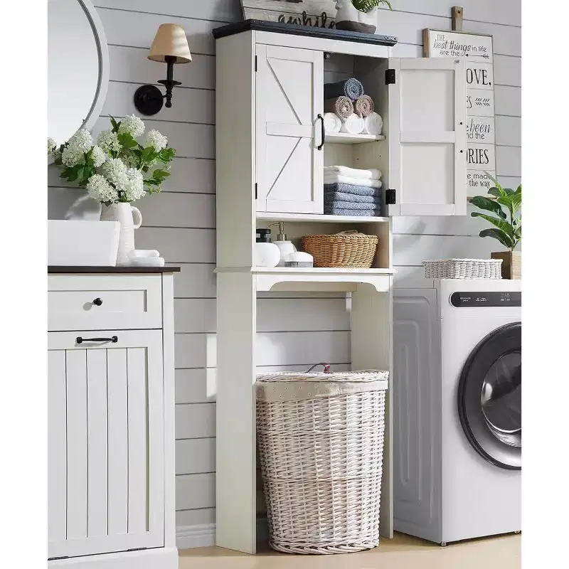 67 in. Farmhouse Over-The-Toilet Bathroom Storage Cabinet with Adjustable Shelf and Door