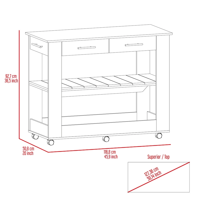 TUHOME Cala Kitchen Island 46 Kitchen Island with 2 Drawers